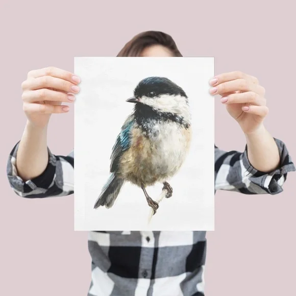Watercolor Chickadee Bird Portrait Wall Art Print, Unframed - Charming Nature - Picture 4 of 7